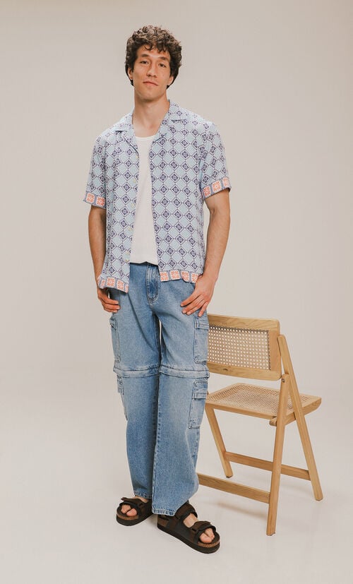 Jeans Bermuda Baggy Cargo Azul